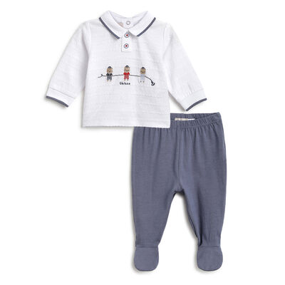 Boys Dark Light Blue Baby's Smock with Leggings